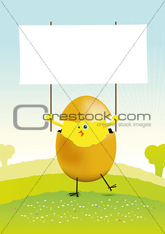 Tiny Easter Chicken in a spring landscape