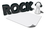 rock tag, blank white paper sheet and pawn with headphones - 3d rendering