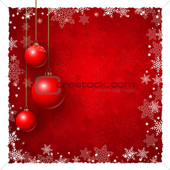 Christmas background with baubles and snowflakes
