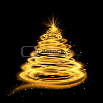 Gold glowing Christmas tree