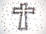 Many people together in a crucifix shape. 3D Rendering