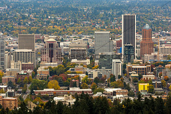 Portland Downtown Cityscape in Fall Season