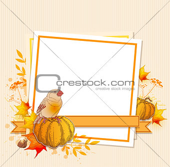 Background with pumpkins and bird