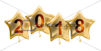 2018 New Year Colour Glossy Helium Balloons Isolated on White Background. Vector Illustration