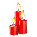 Three red candles. 3D