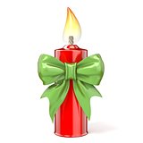 Red candle with green ribbon bow. 3D