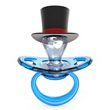 Blue baby pacifier with gentleman hat Baby BOY symbol 3D