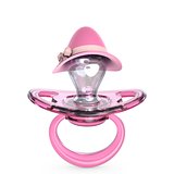 Pink baby pacifier with lady hat Baby GIRL symbol 3D