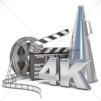 Video, movie, cinema production concept. Reels, clapperboard, me