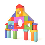 Plastic toy blocks, little castle front. 3D