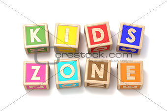 Word KIDS ZONE made of wooden blocks toy 3D