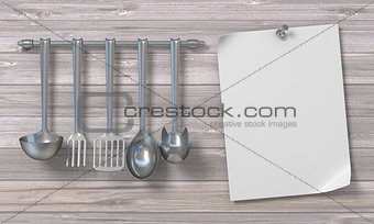 Blank paper with kitchen utensils 3D