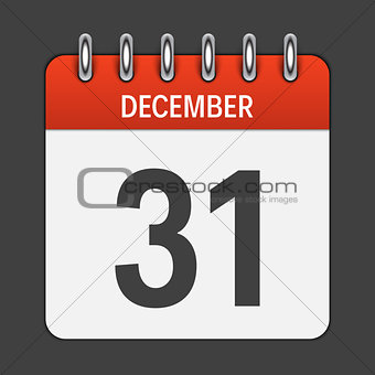 December 31 Calendar Daily Icon. Vector Illustration Emblem. Ele