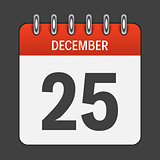 December 25 Calendar Daily Icon. Vector Illustration Emblem. Ele