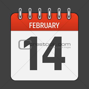 February 14 Calendar Daily Icon. Vector Illustration Emblem. Ele