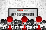 Team App Development  concept with Business Doodle design style