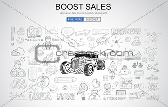Boost Sales concept with Business Doodle design style: online ca