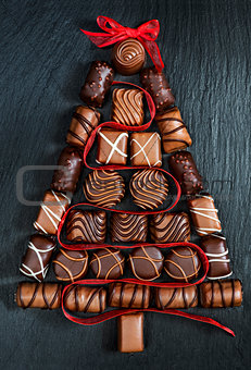 Chocolate Christmas tree on stone table