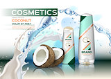 Vector Cosmetics set package with coconut milk.
