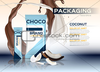 Coconut chocolate packaging Vector realistic.