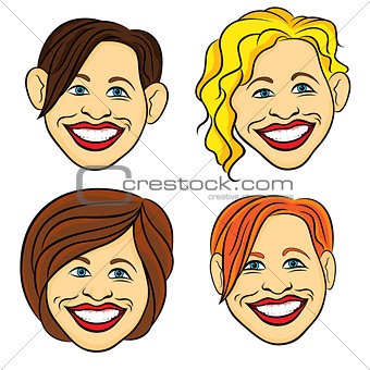 Laughing female faces