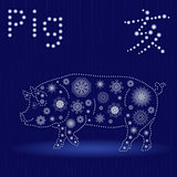 Chinese Zodiac Sign Pig in blue winter motif