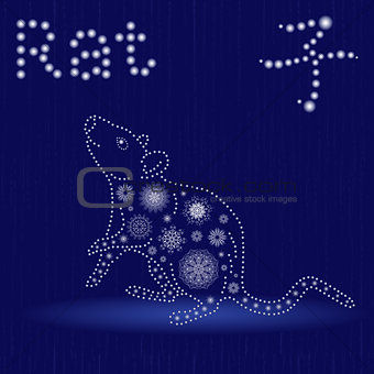 Chinese Zodiac Sign Rat in blue winter motif 