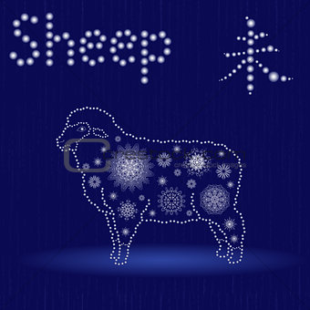 Chinese Zodiac Sign Sheep in blue winter motif