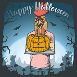 Vector illustration of Halloween rooster concept