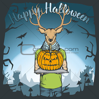 Vector illustration of Halloween deer concept
