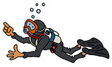 Funny diver in a black neoprene