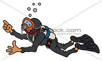 Funny diver in a black neoprene