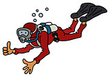 Funny diver in a red neoprene