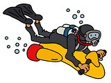 Funny diver on a scooter