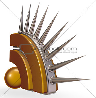 rss symbol with prickles on white background - 3d illustration