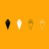 Ice cream cone set black and white icon .