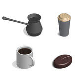 Coffee set in 3D, vector illustration.