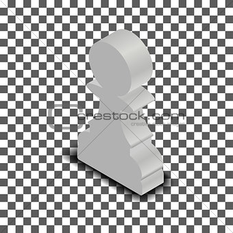 White chess piece pawn isometric, vector illustration.