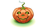 Halloween pumpkin with happy face on White background. Vector ca