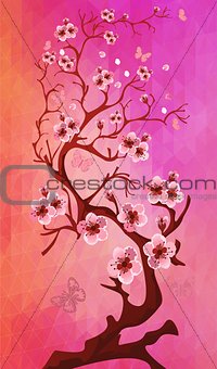 Beautiful Cherry blossom on triangle background