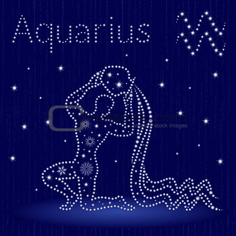 Zodiac sign Aquarius with snowflakes