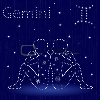 Zodiac sign Gemini with snowflakes