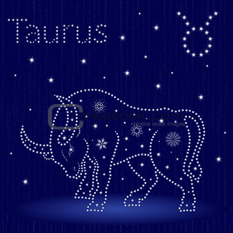 Zodiac sign Taurus with snowflakes