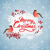 Christmas banner with two bullfinches