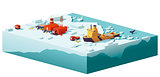 Vector low poly polar station and icebreaker