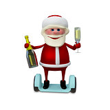 3d Illustration of Santa with Champagne on Scooter