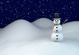 Smiling snowman on winter night