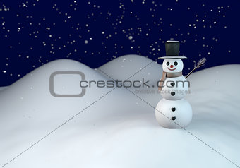Smiling snowman on winter night