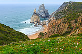 Atlantic coast view in cloudy weather, Portugal.