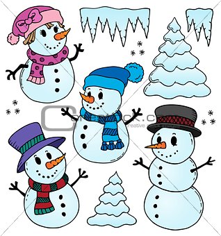Stylized snowmen theme drawings 1